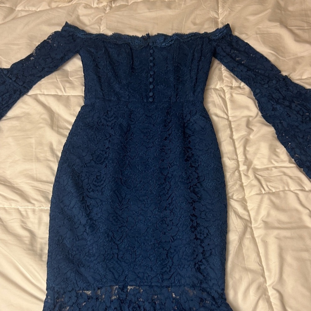 NICHOLAS Blue Lace Off-Shoulder Dress